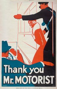 Gracias Sr. Automovilista, cartel de tranvías del Consejo del Condado de Londres, 1933 de JS Anderson