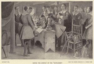 Firma del Pacto en el "Mayflower" de J. (after) Steeple Davis