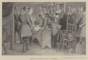 Firma del pacto en el "Mayflower" (litografía)