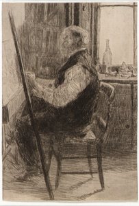 Artista sentado ante el caballete de J. Alden Weir