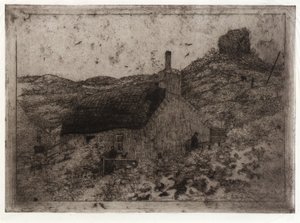 Cabaña del pescador en la colina--Isla de Man de J. Alden Weir