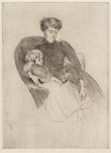 Mujer y niño, sentados (madre e hijo con juguete) de J. Alden Weir