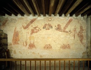 Un mural del siglo XV en la pared este de la cámara pintada en la Abadía de Cleeve, Somerset, 1999 de J Bailey