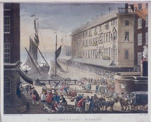 Mercado y Muelle de Billingsgate, Londres, 1808 de J Bluck