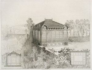 Planos y elevación de un pabellón de jardín