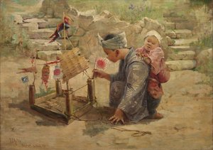Niño japonés construyendo un barco de guerra de J. C. Arter