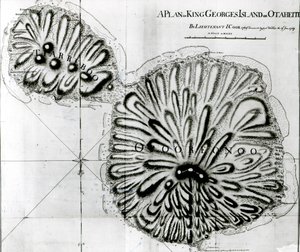 Un plan de la Isla del Rey Jorge u Otheite, 1769 de J. Cook