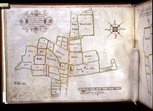 Mapa de las tierras de Hornechurch Hall en Essex, propiedad de New College, Oxford