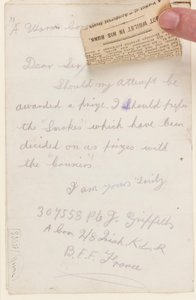 Carta al editor del concurso del Liverpool Weekly Courier, 1917 de J. Griffiths