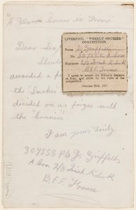 Carta al editor del concurso del Liverpool Weekly Courier, 1917 de J. Griffiths
