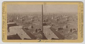 Vista estereográfica hacia el noroeste desde la Torre de Agua después del incendio de Chicago de 1871