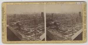 Vista estereográfica hacia el suroeste desde la Torre de Agua después del incendio de Chicago de 1871 de J. H. Abbott