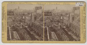 Vista hacia el este desde el juzgado después del incendio de Chicago de 1871