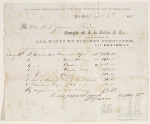Factura de venta al Coronel B. S. Jordan, 5 de septiembre de 1855 de J. H. Belter and Co. J. H. Belter and Co.