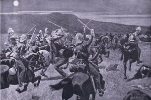 Carga a la luz de la luna de los 19º Húsares cerca de Steenkampberg, ilustración de 