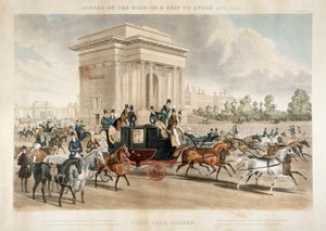 Carruajes tirados por caballos en Hyde Park Corner, Londres de J Harris