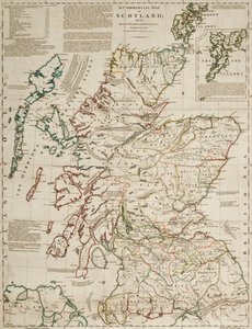 Un mapa comercial de Escocia con las carreteras, etapas y distancias
