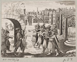 Ilustración de Adam Olearius, “Persianischer Rosenthal von einem Sinnreichen Poeten Schich Saadi [...]”, Schleswig 1660 de J. Muller
