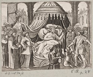 Ilustración de Adam Olearius, “Persianischer Rosenthal von einem Sinnreichen Poeten Schich Saadi […]”, Schleswig 1660 de J. Muller