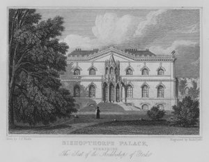 Palacio de Bishopthorpe, Yorkshire, La Residencia del Arzobispo de York (grabado) de John Preston Neale