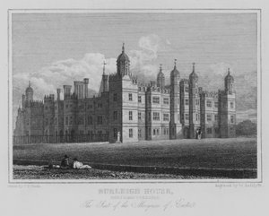 Burleigh House, Northamptonshire, La Residencia del Marqués de Exeter (grabado) de John Preston Neale