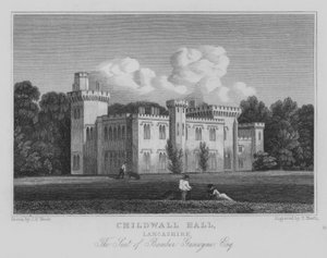 Childwall Hall, Lancashire, La Residencia de Bamber Gascoyne, Esquire (grabado) de John Preston Neale