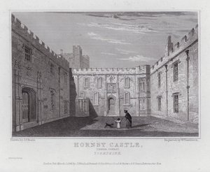 Castillo de Hornby, patio interior, Yorkshire (grabado)