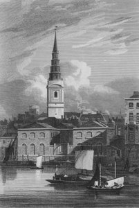 Vista de la Iglesia de St Bride, tomada desde el Río Támesis
