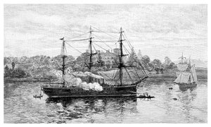 Casa de Gobierno y HMS Nelson, Sídney, Nueva Gales del Sur, Australia, 1886 de J. R. Ashton