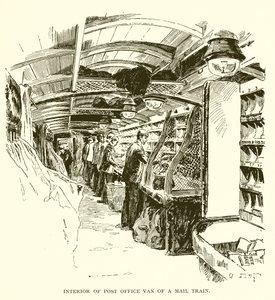 Interior de la furgoneta de correos en un tren de correo de J. R. Sinclair