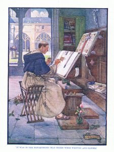 Fue en los monasterios donde se escribieron y copiaron libros, de Literatura Inglesa pub. por T C & EC Jack, c.1920 de J. R. Skelton
