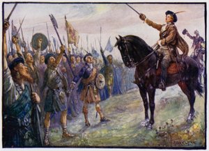 El príncipe Carlos Bonnie de 25 años dirigiéndose a sus tropas, Levantamiento Jacobita de 1745