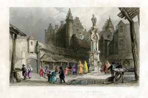 El mercado de pescado, Amberes, Bélgica, siglo XIX de J. Rogers