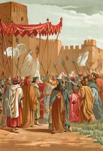 Encuentro de Petrarca y Guy de Chauliac fuera del castillo de los Papas en Aviñón de J. Serra