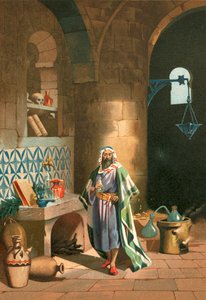 Rhases en su laboratorio químico en Bagdad