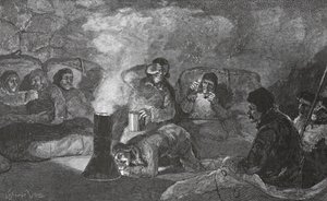 Interior de nuestra cabaña de invierno en Camp Clay, durante la cocción, 1883 de J. Steeple Davis