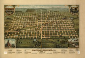 Vista aérea de Mattoon, Illinois 1884.