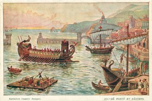 Puerto romano antiguo y barcos