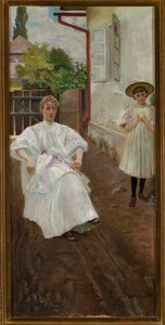 Delante de la casa: la esposa y la hija del artista de Jacek Malczewski