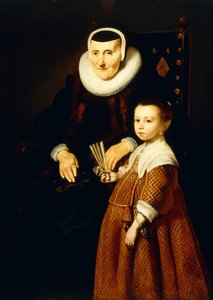 Retrato de una dama, de 80 años, con una niña, de 6 años, tres cuartos de longitud, c.1632-33 de Jacob Adriensz Backer