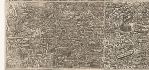Plattegrond van Rome ten tijde van keizer Augustus (middleste blad) Una imagen muy precisa de la ciudad antigua formada a partir de monumentos antiguos. Efigies de la antigua Roma a partir de restos de edificios en ruinas de Jacob Bos