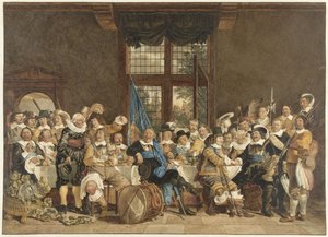 La comida de los arqueros en el Voetboogdoelen de Ámsterdam celebrando la conclusión de la paz de Munster, 18 de junio de 1648 de Jacob  Cats