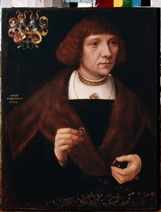 Retrato de un hombre con anillos. Retrato masculino con anillos. Pintura de Jacob van Utrecht (circa 1479-después de 1525) de Jacob Claesz. von Utrecht