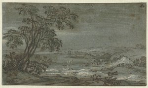 Paisaje montañoso con un recodo del río
Aen den Rijn (título en el objeto) de Jacob Colijn