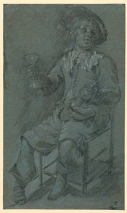 Dibujo, Caballero sentado con copa de vino, 1650-60 de Jacob Duck