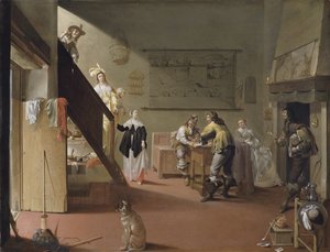 Elegante compañía fumando y bebiendo en una posada / Escena de burdel de Jacob Duck