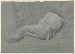 hombre, mentira debajo de árboles