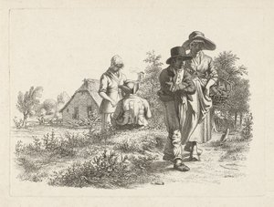 Mujer ciega y figuras conversando en una granja Impresiones de estudio / Etudes gravées (título de la serie) de Jacob Ernst Marcus