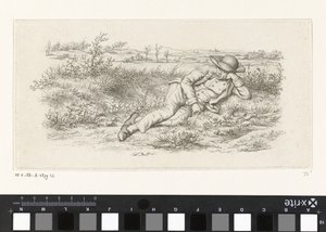 Hombre recostado en un paisaje Impresiones de estudio / Etudes gravées (título de la serie) de Jacob Ernst Marcus