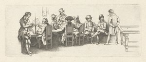 Hombres en una cafetería con mesa de billar. Impresiones de estudio / Etudes gravées (título de la serie) de Jacob Ernst Marcus